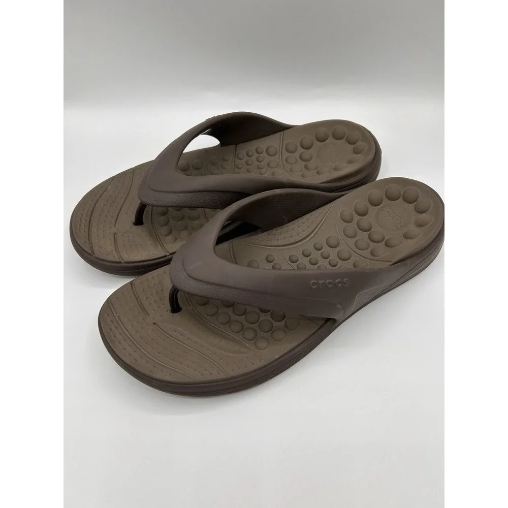 Crocs Men's Flip Flops Thong Sandals Brown Slip On Summer Size 11